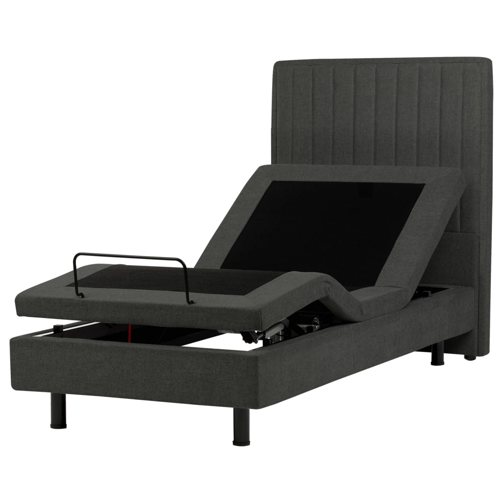 Letto singolo tessuto grigio scuro regolabile elettronicamente con telecomando senza testiera 90x200 cm stile moderno