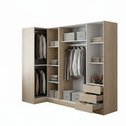 Guardaroba Atena, Mobile angolare per camera da letto, Armadio appendiabiti ad angolo a 5 ante battenti, 214x91h184 cm, Rovere