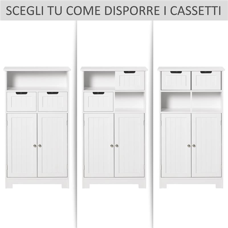 MOBILE BAGNO MULTIUSO CON ARMADIETTO 2 ANTE MENSOLA E 2 CASSETTI BIANCO