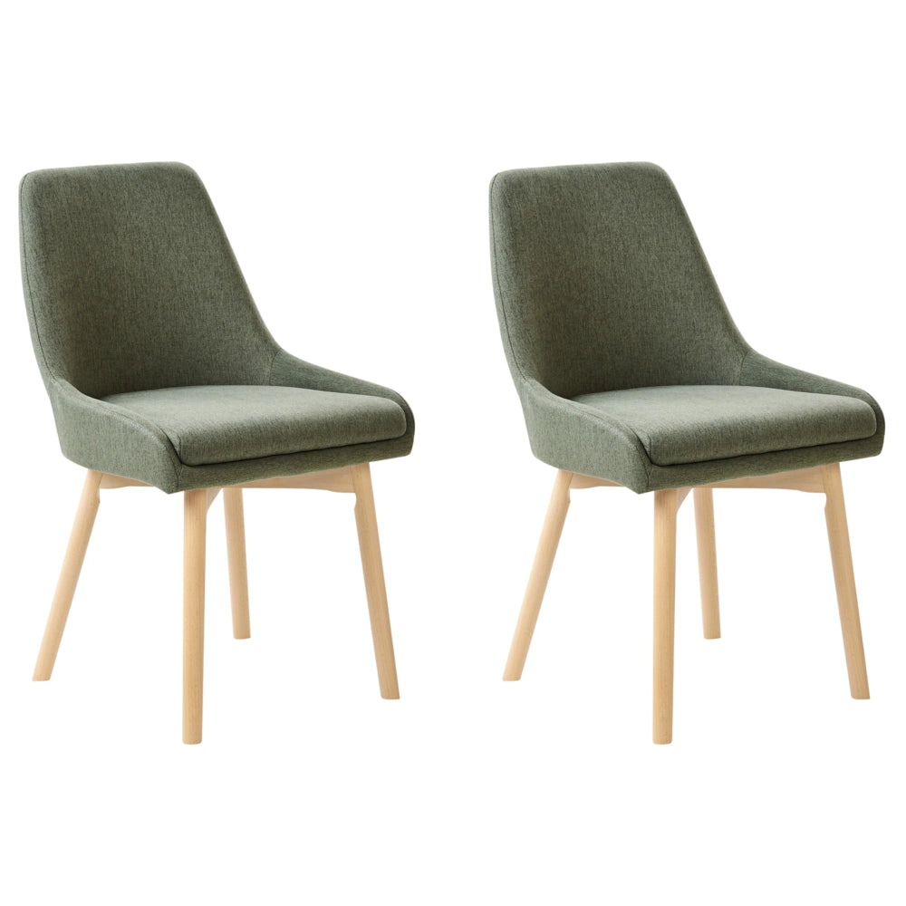 Set di 2 Sedie da Pranzo Gambe in Legno e Tessuto verde scuro Sedile spesso imbottito