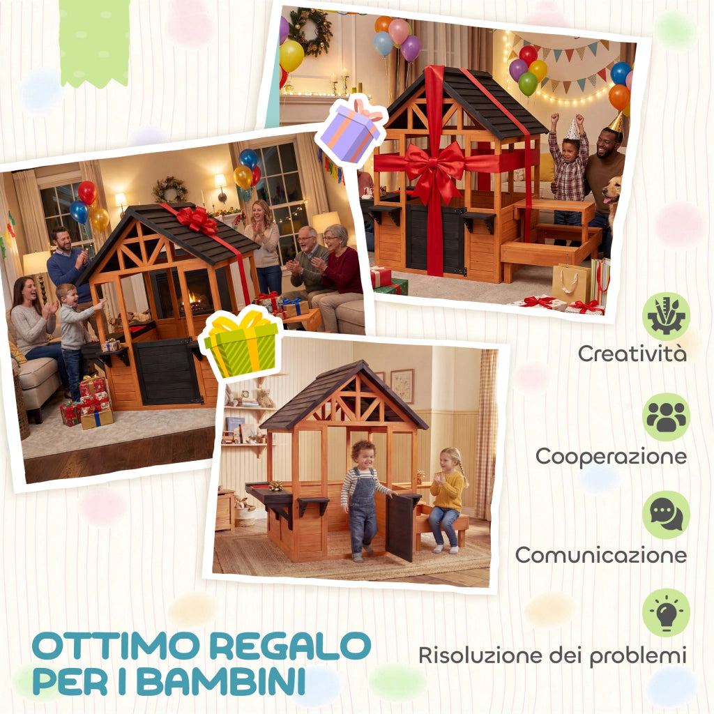 Casetta Giardino Bambini in Legno ¨C Minimal ¨C Marrone