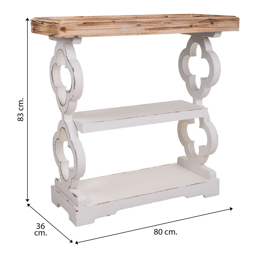 Mobile da ingresso in legno bianco intagliato 80x36x83h