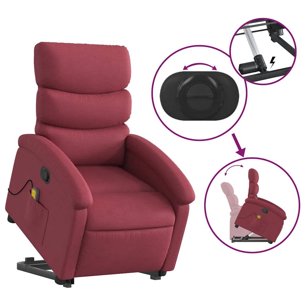 Poltrona | Sedia Relax Alzapersona Massaggio Reclinabile Rosso Vino Tessuto