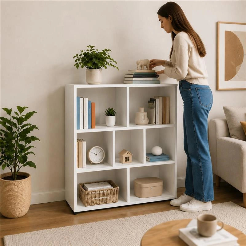 LIBRERIA MODERNA IN LEGNO BIANCO CON SETTE RIPIANI DIMENSIONI 90X30X106 CM