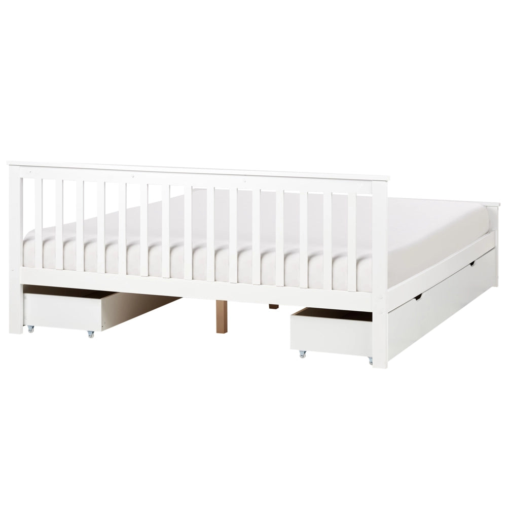 Letto matrimoniale Legno di Pino bianco con Rete a Doghe con 4 cassetti 180 x 200 cm Testiera a doghe minimalista