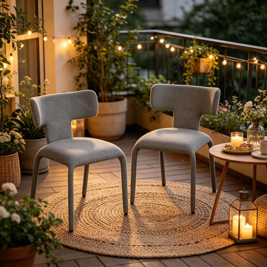 Sedia Set da 2 con Schienale Curvo Ergonomico e Ruote, in Lino, Metallo e Spugna, Grigio 53 × 53 × 78 cm