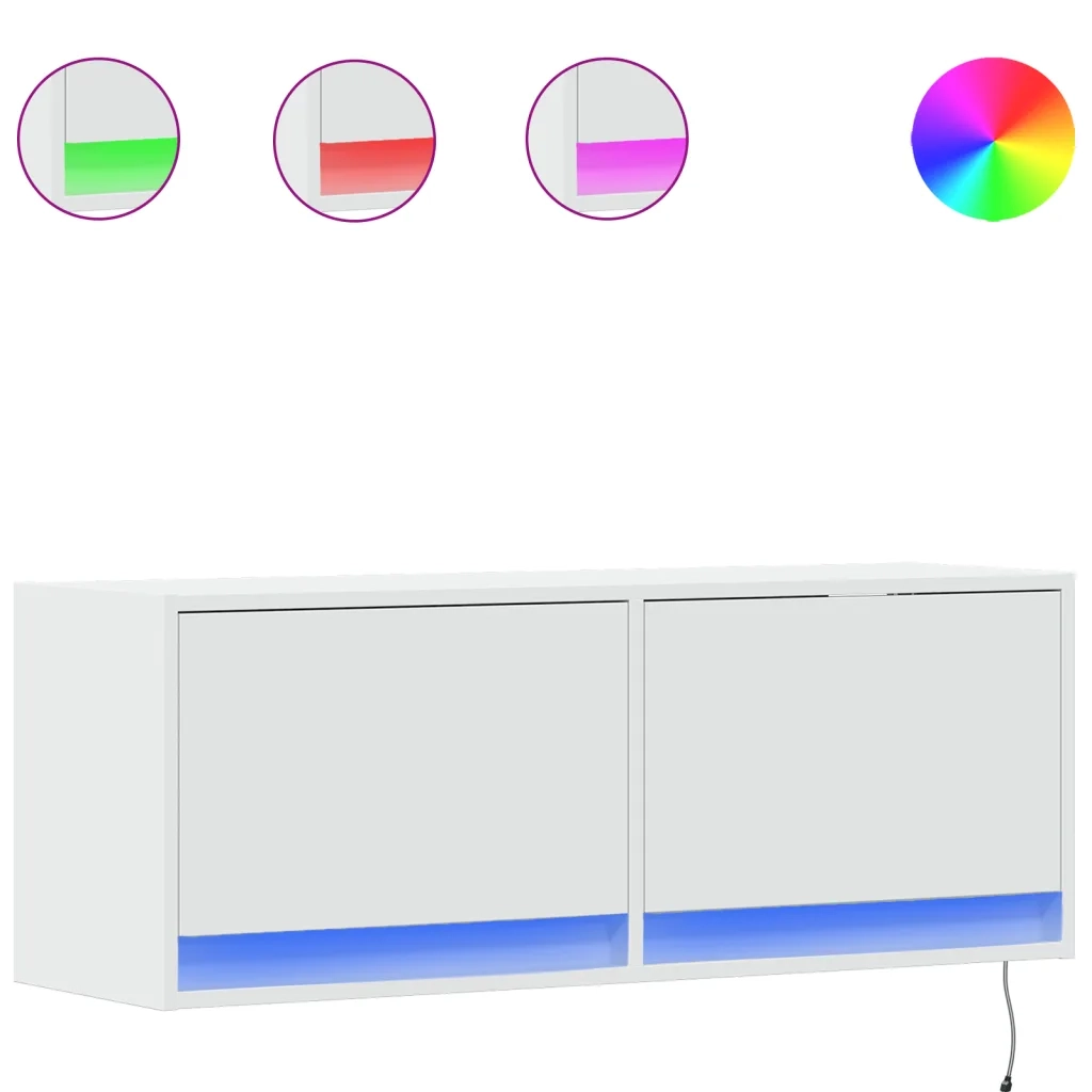 vidaXL Mobile TV a Parete con Luci LED Bianco 100x31x35 cm