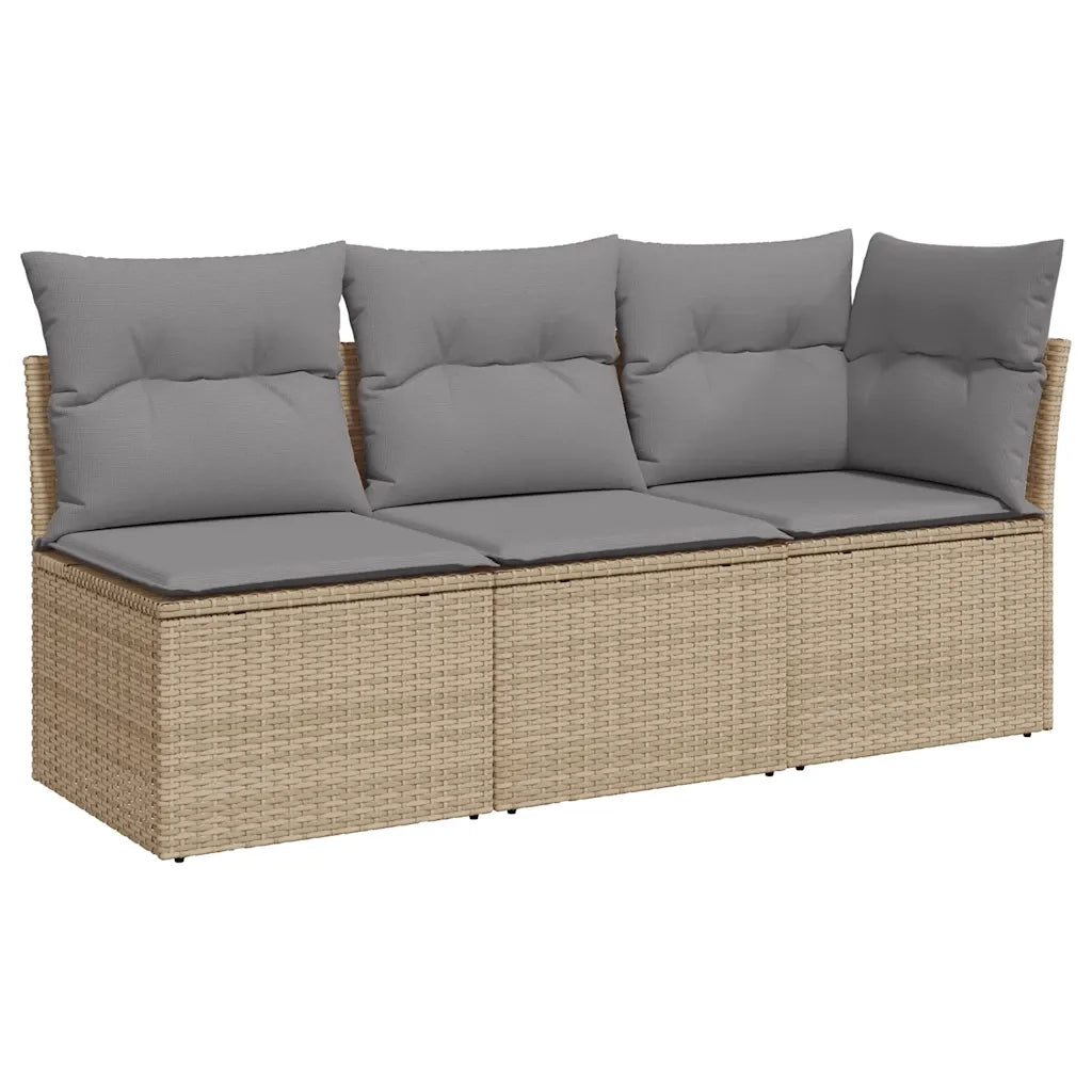 Divano da Giardino con Cuscini a 3 Posti-Sofa da Giardino-Divano da esterno Beige in Polyrattan 291069