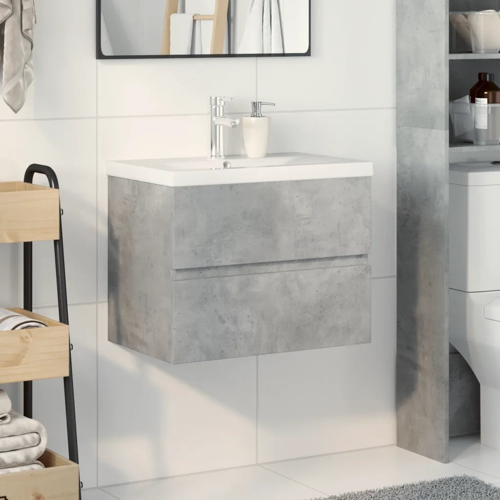 Set Mobili da Bagno | Armadio da bagno 2 pz Grigio Cemento in Legno Multistrato