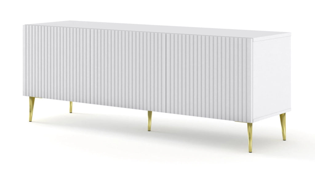 MOBILE RAVENNA B PORTA TV IN MDF RIVESTITO IN FOGLIO 3D 150 BIANCO OPACO GAMBE ORO