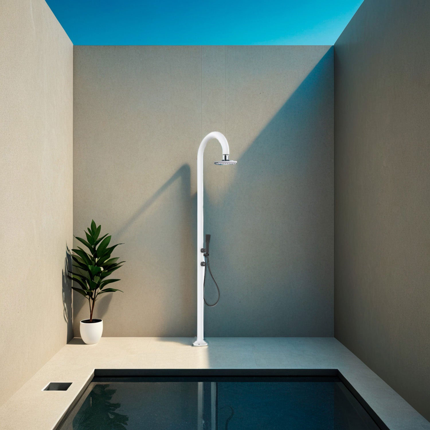 Doccia da Giardino in Alluminio Soffione I-switch Quadrato con Termometro LCD Sined Luna Alu D Bianco