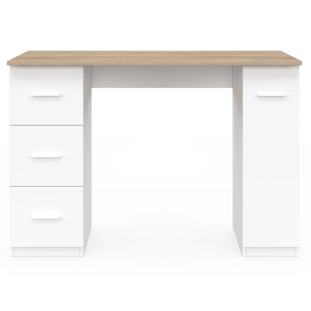 IDMarket - MAE Scrivania dritta a 3 cassetti con anta in legno e armadio bianco