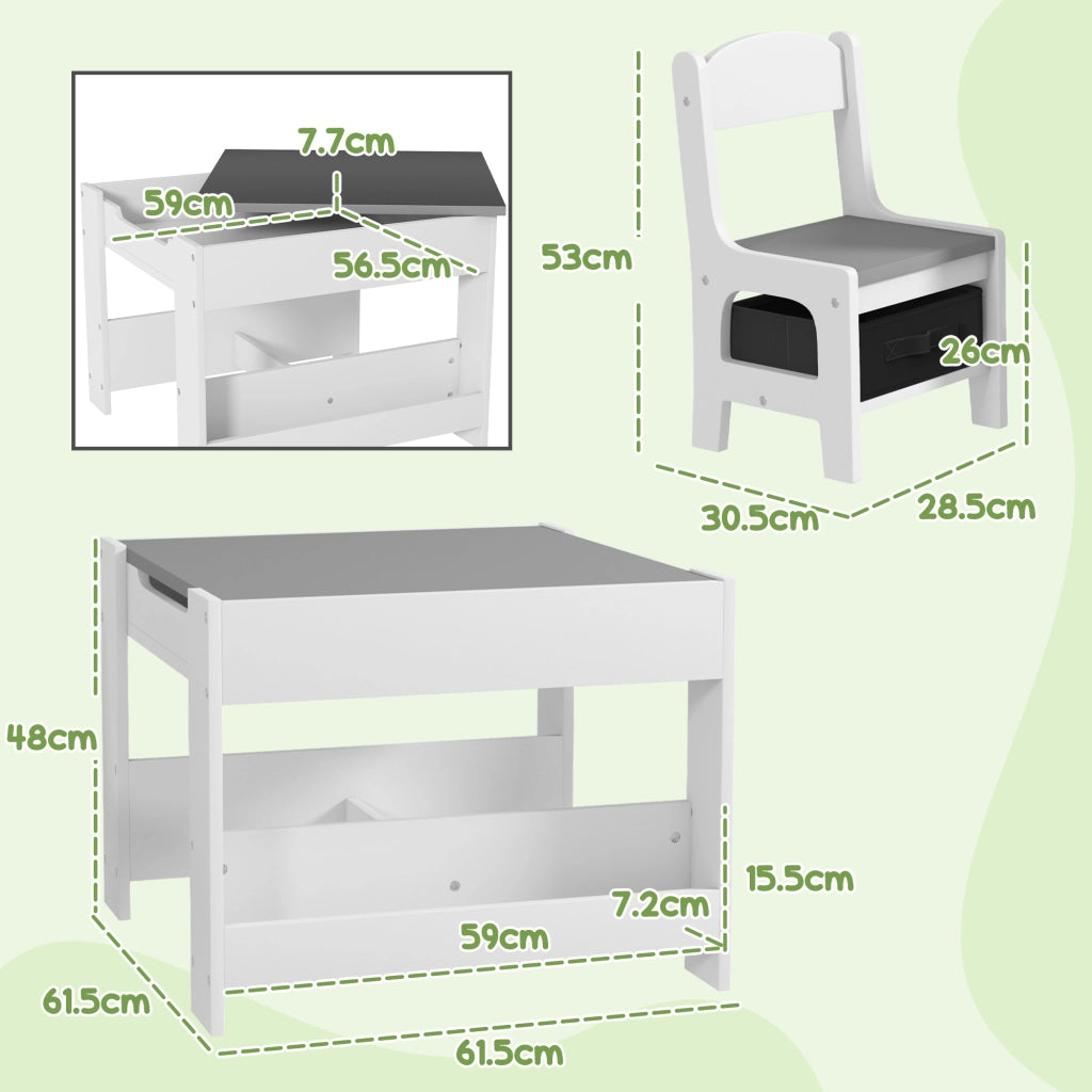 Tavolino per Bambini con 2 Sedie ¨C zephmum ¨C Grigio, Piano 3 in 1 con Lavagna