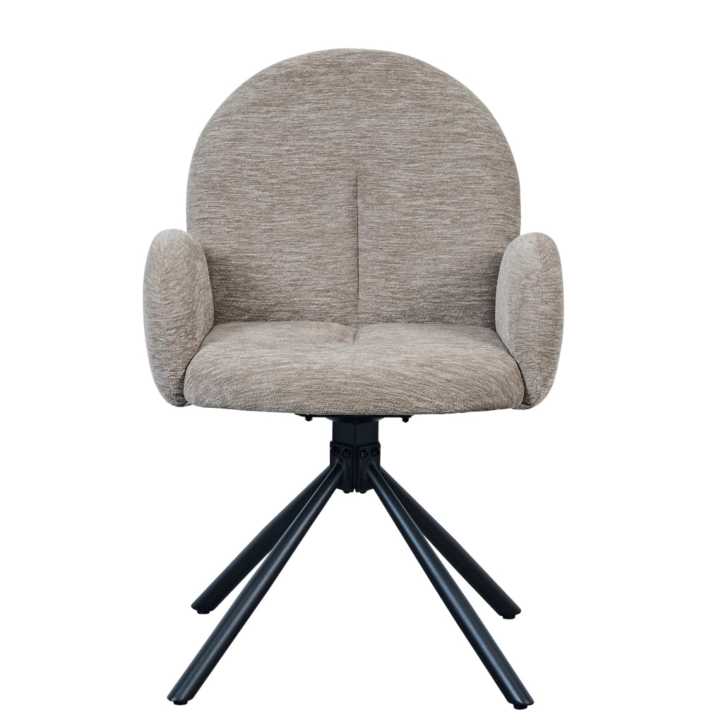 Set di 2 sedie girevoli con braccioli in chenille e metallo nero; taupe