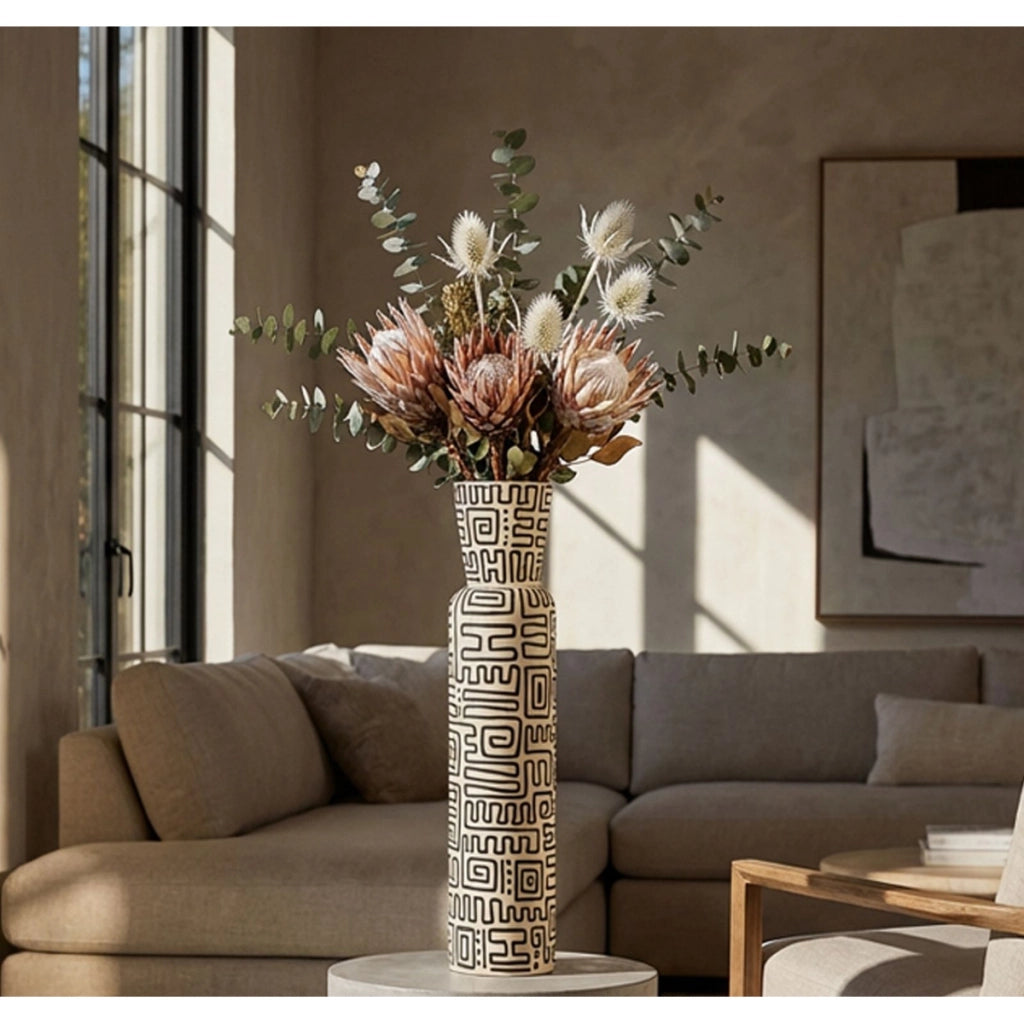 Vaso Decorativo VKH1034, Grigio, Poliresina, 15,5x15,5x65 cm