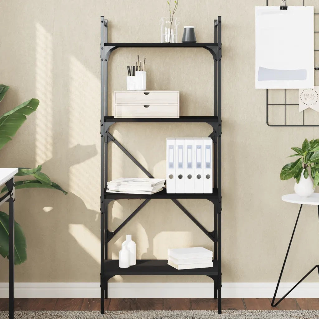 Libreria 4 Ripiani Nera 56x31,5x138,5 cm Legno Multistratocod mxl 122415