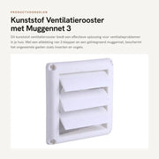 Vetrata di ventilazione in plastica con rete antimosche e 3 lamelle di copertura - canale di scarico - dimensioni 15x15 cm - ventilazione - protezione...