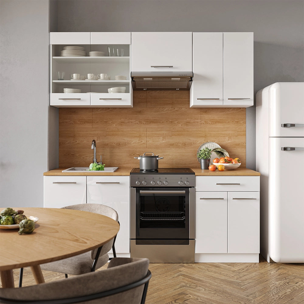 Cucina componibile Fame-Line Bianco lucido/Bianco 200 cm, PL Marmo Vicco