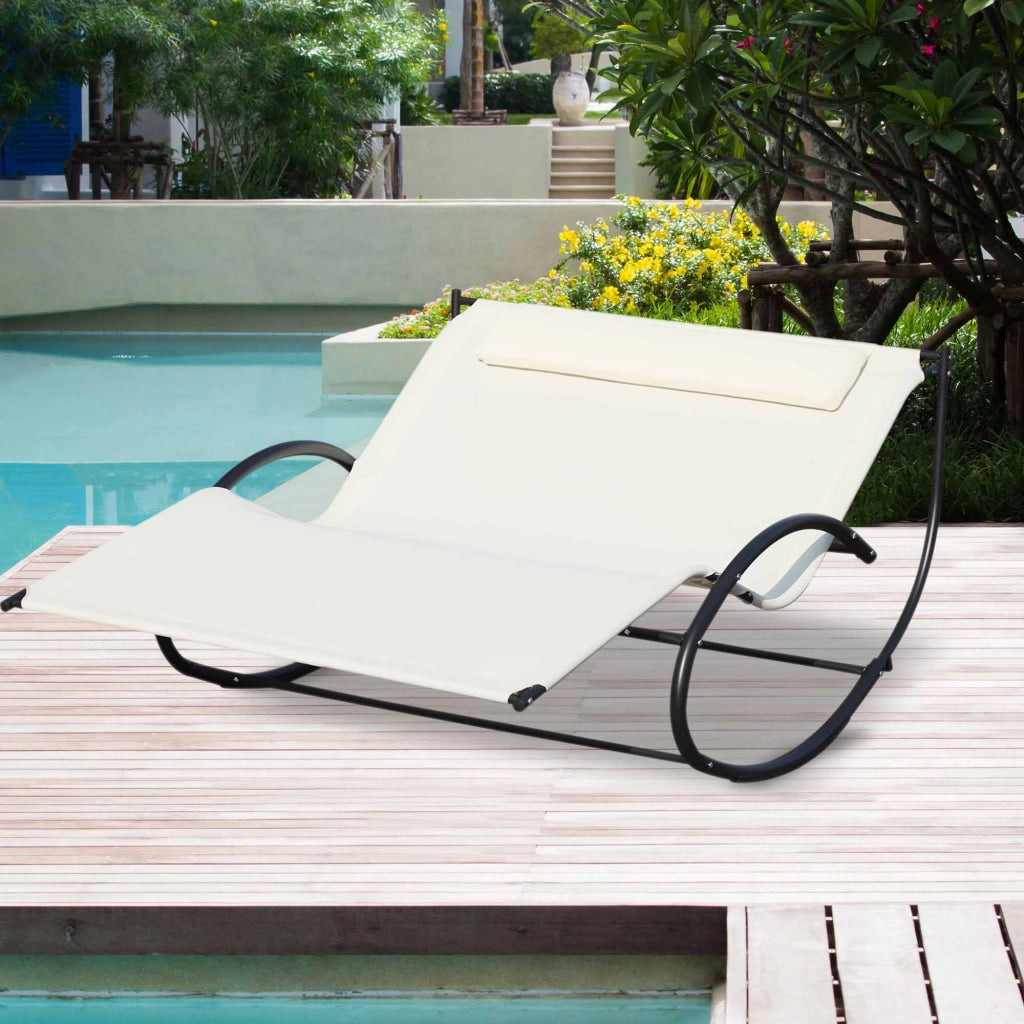 Sdraio da Giardino 2 Posti a Dondolo ¨C zephmum ¨C Metallo e Texteline Bianco Crema 140x200x36-88cm