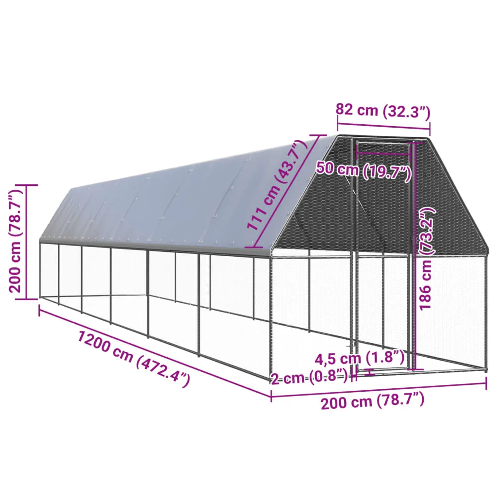 Pollaio recinto per polli da esterno 2 x 12 x 2 m acciaio zincato argento 02_0043992