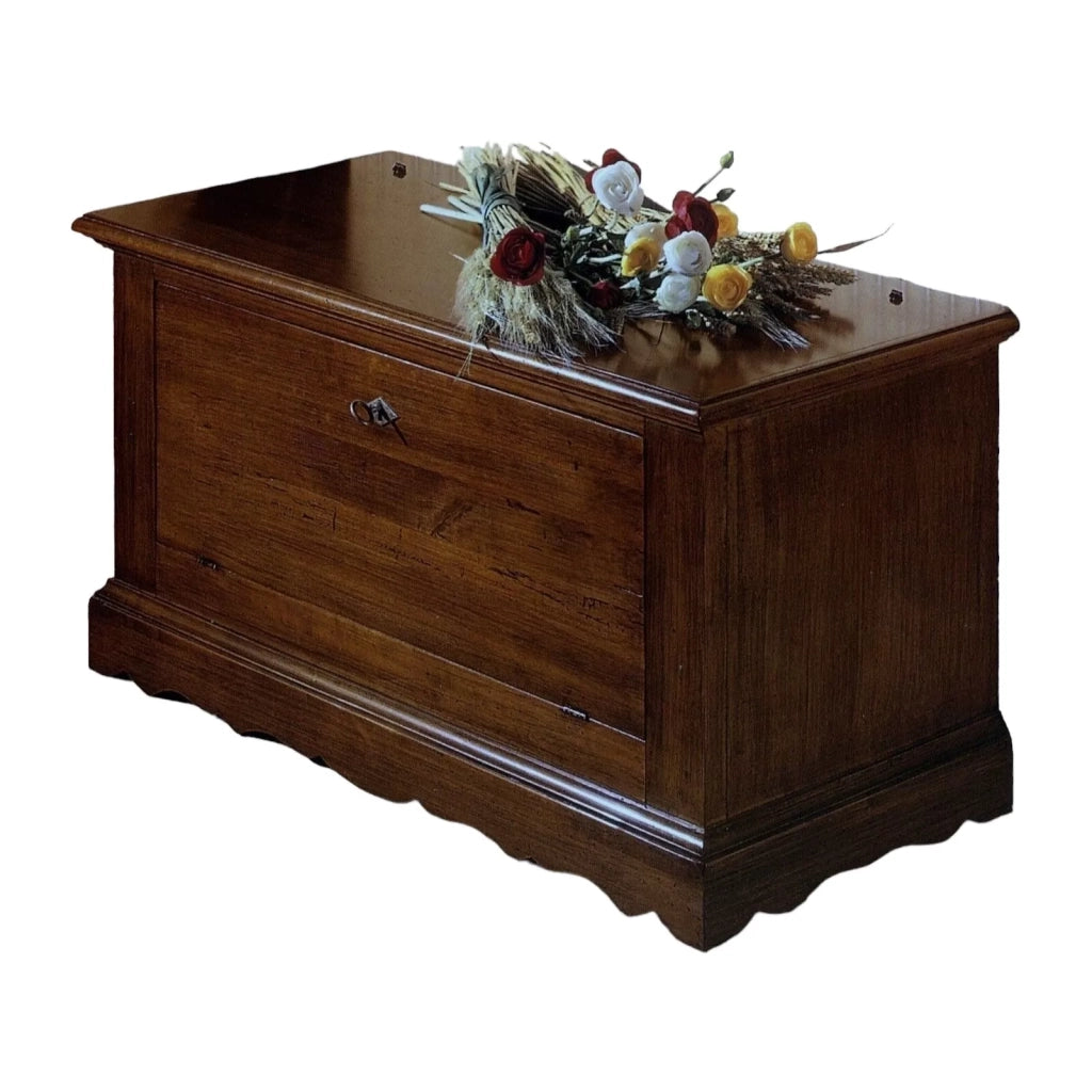 Cassapanca in legno doppia apertura tinta noce scuro l.100 x p.43 h.50 (716) - Mobili 2G