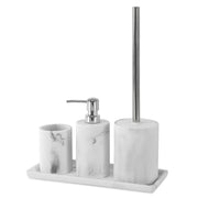 Set accessori bagno effetto marmo 4 pezzi con dispenser portaspazzolino portascopino e vassoio in resina Ivy