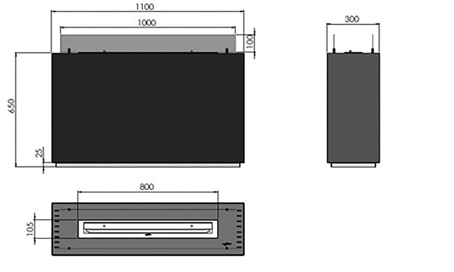 Camino a Bioetanolo da Pavimento 65x30x110 cm Incube Nero con Vetro