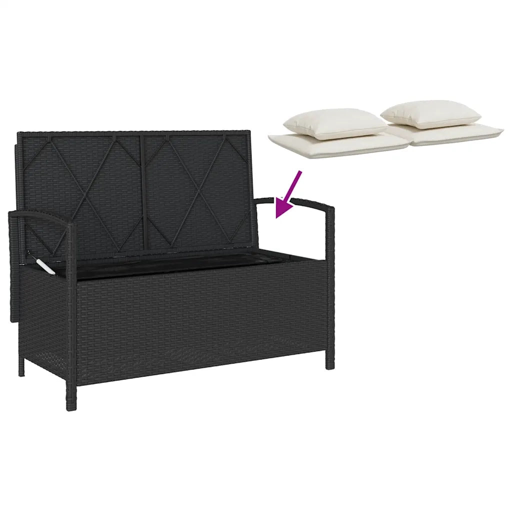 vidaXL Panca Portaoggetti da Giardino con Cuscino in Polyrattan Nero