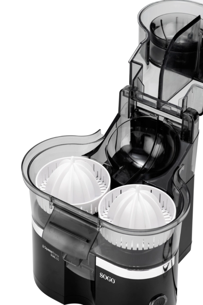 Spremiagrumi elettrico doppio 100W con 2 coni e funzione automatica auto lift, filtro senza polpa e taglia arance - Sogo