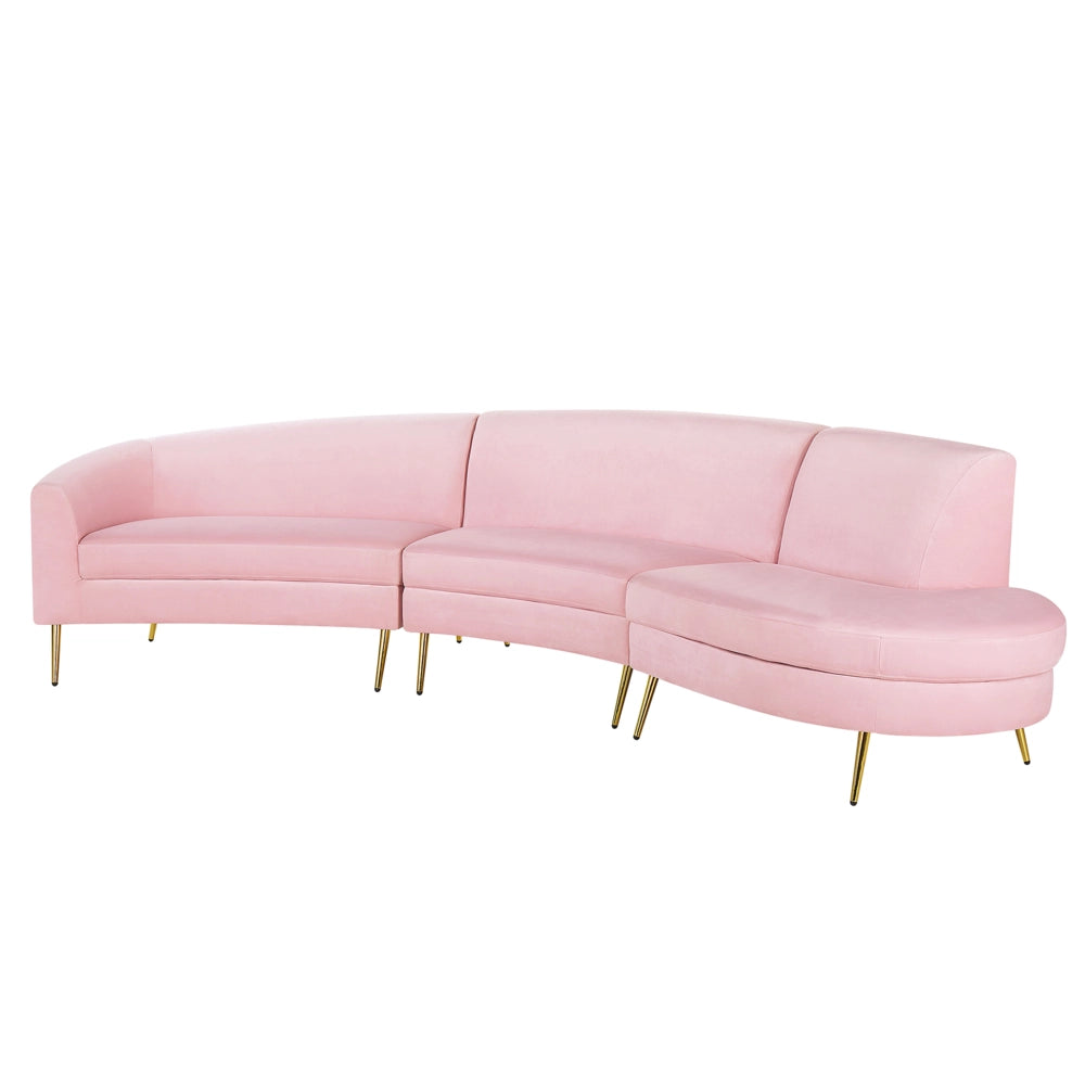 Divano 4 posti in velluto rosa seduta posteriore gambe in metallo dorato retro