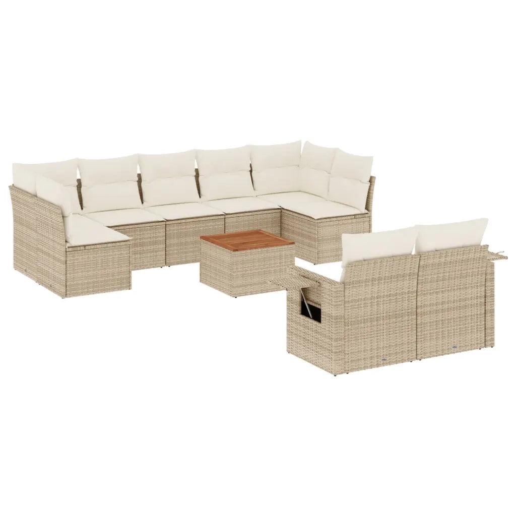 Set Divano da Giardino 10 pz con Cuscini Beige in Polyrattan 3224714
