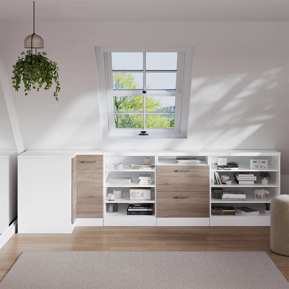 Mobile sottotetto Mobile angolare Rion Sonoma/Bianco 75.6 x 83.8 cm con 1 porta, carcassa dell’armadio profondità 60 cm Vicco