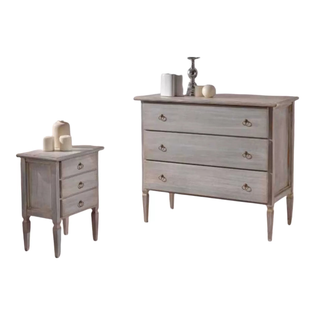 Set 1 como' e 2 comodini in legno laccato grigio finitura cerato - Mobili 2G