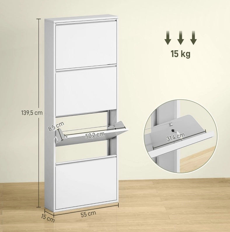 Mobile porta scarpe in metallo con 4 ribalte bianco