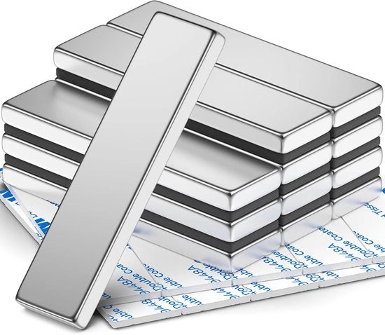 12 pacchetto di magneti neodymium, 40 x 10 x 3 mm forti magneti, robuste barre di magneti con strato adesivo bifacciale, ideali per garage, cucina, scienza, ufficio, fai da te, frigorifero e lavagne bianche