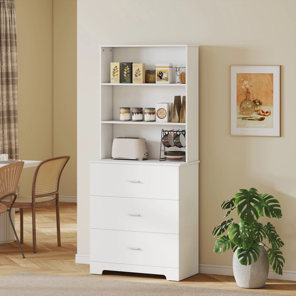 Libreria a Muro con Ripiani e Cassetti ¨C zephmum ¨C Bianco, Legno, 79x39.5x182.2 cm