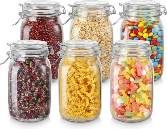 Set di 6 contenitori in vetro a chiusura ermetica con coperchio e gomma adesiva senza fuga - 16L