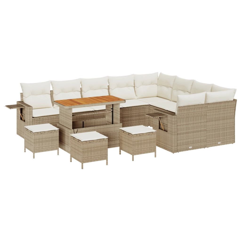 Set di divani da giardino a 13 pezzi con cuscini beige in polyrattan e acacia