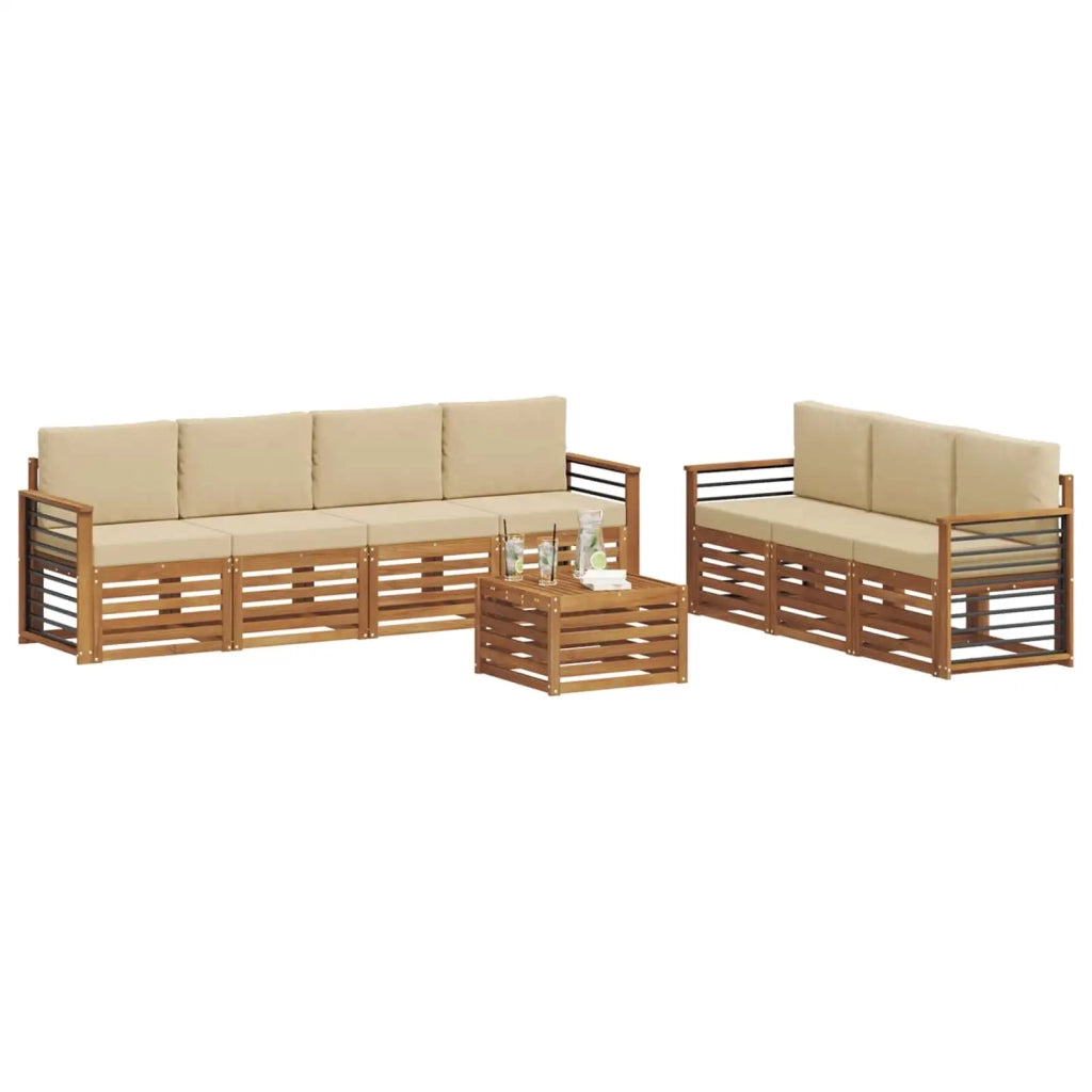 Set divani 8 pcs Naturale e Beige Legno di Acacia Massello