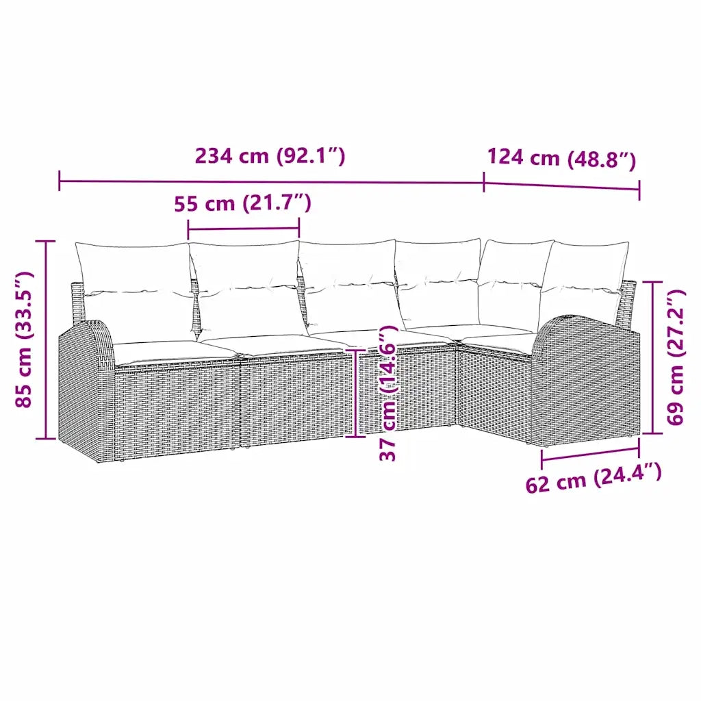 Set di divani con cuscino 5 pcs Grigio Poliestere 3346039