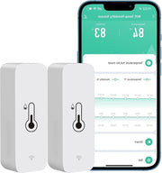 Sensore di Temperatura e Umidità Wi-Fi per Interno e Esterno - Set a Batteria di 2 Unità - App Remota con Notifica e Allarme - Misura Temperatura e Volumi di Vapore Acqueo