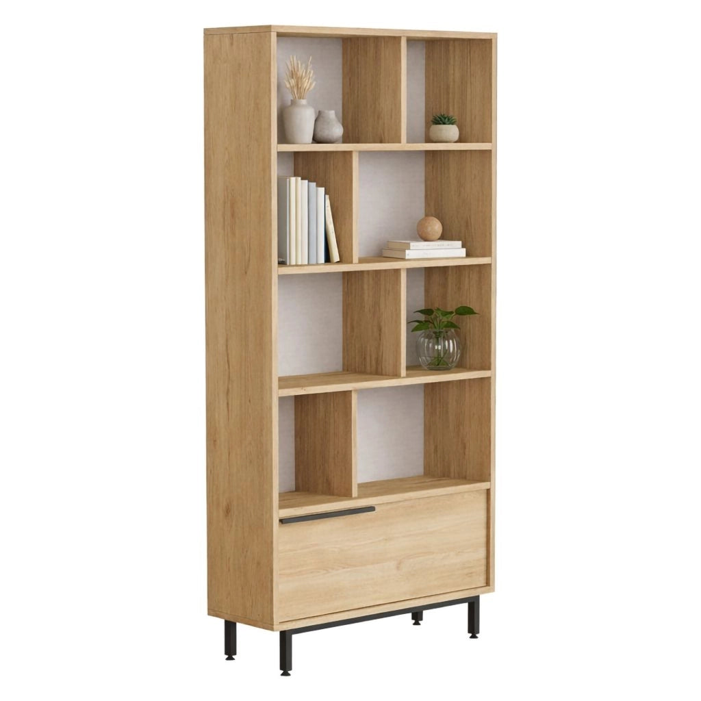 Biblioteca Seneghe, Libreria 8 Ripiani, 84x30x176h cm Marrone Rovere