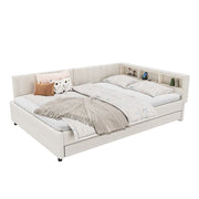 Letto Estraibile 140x200 cm; Letto Singolo - USB; Type-C; LED; Mensole - in Lino - Beige
