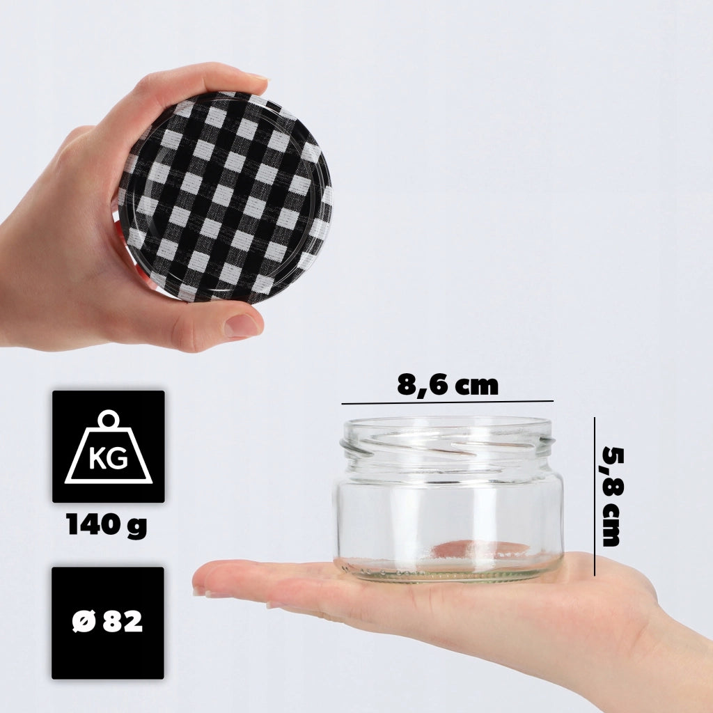 Barattoli per conserve KADAX Denia 250 ml 50 pezzi 82 mm + coperchio "Griglia nera"