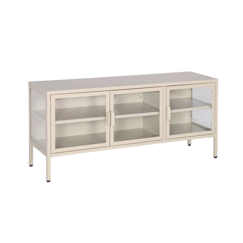 Mobile tv industriale in metallo e vetro temperato 3 ante 120cm, beige