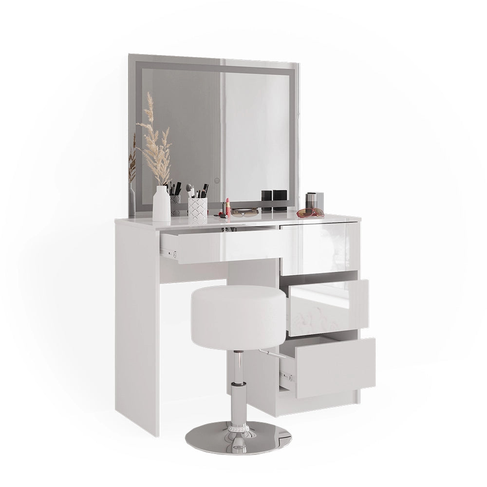 Vicco Tavolo da toeletta Bianco 40 cm con specchio LED e sgabello