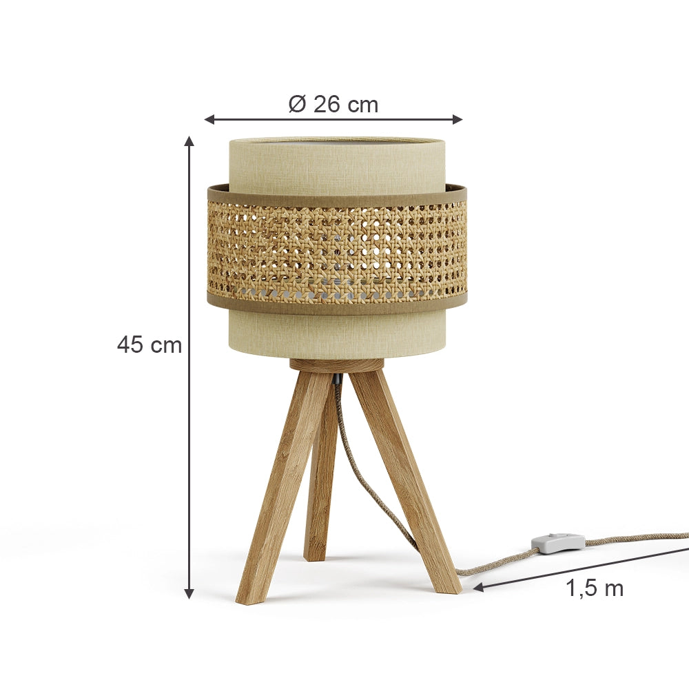 Vicco Lampada da tavolo Rattan/crema 26 x 45 cm con supporto