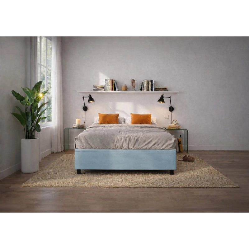 Letto imbottito Matrimoniale 180x190 cm BoxMax - Contenitore,Microfibra,Azzurro
