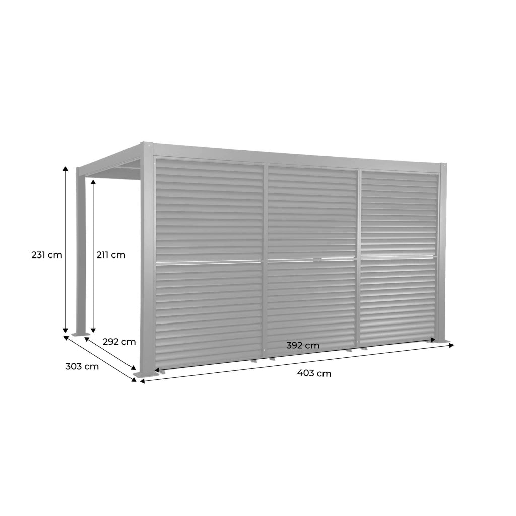 Pergola bioclimatica  3x4m in alluminio e acciaio + 3 persiane 1.3m