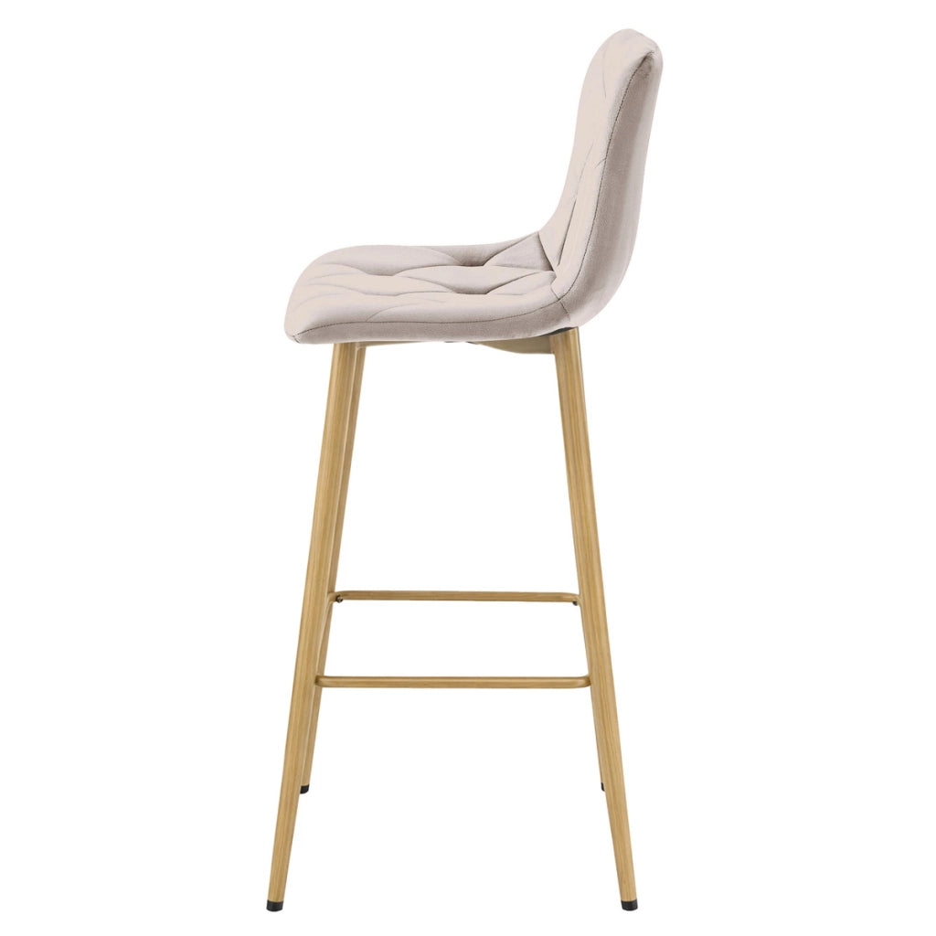 Sgabello alto Nado in velluto beige scuro con gambe in metallo